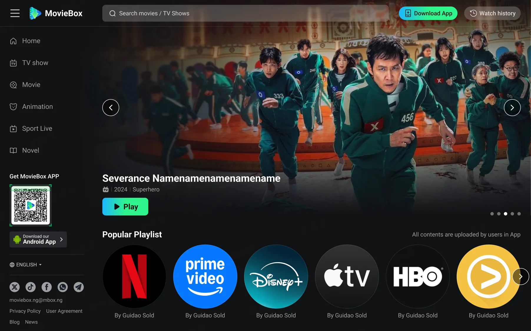 MovieBox TV app screen