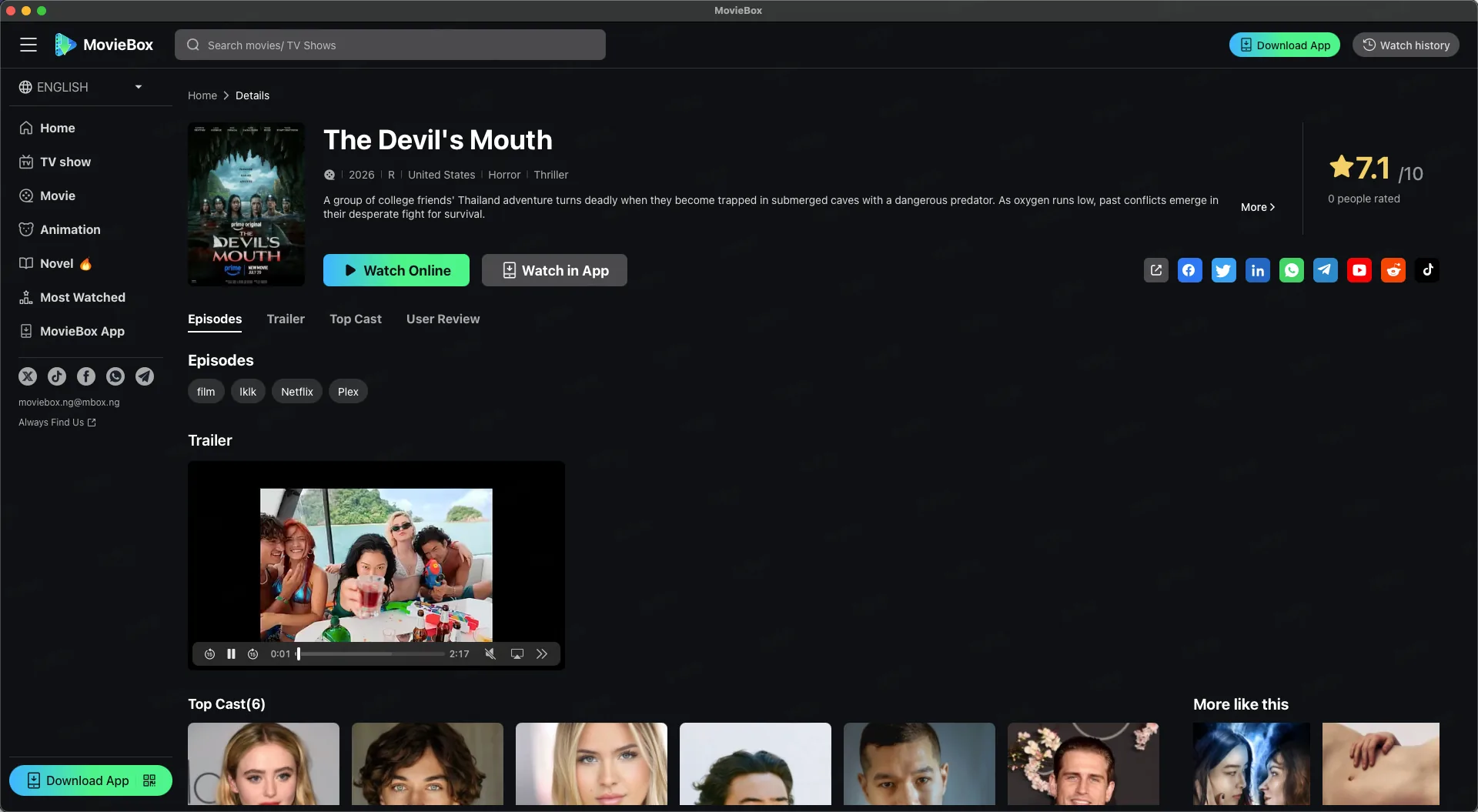 Movie details in MovieBox for Windows