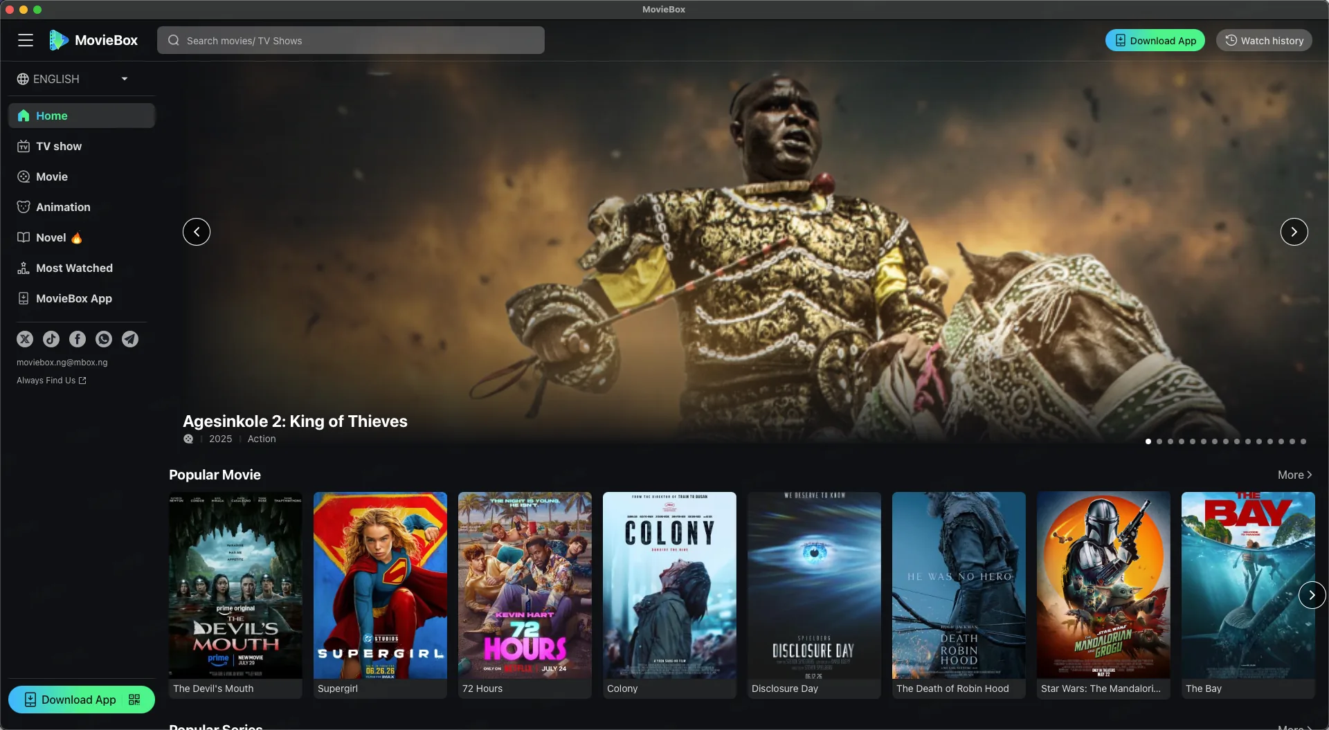 MovieBox for Windows home screen