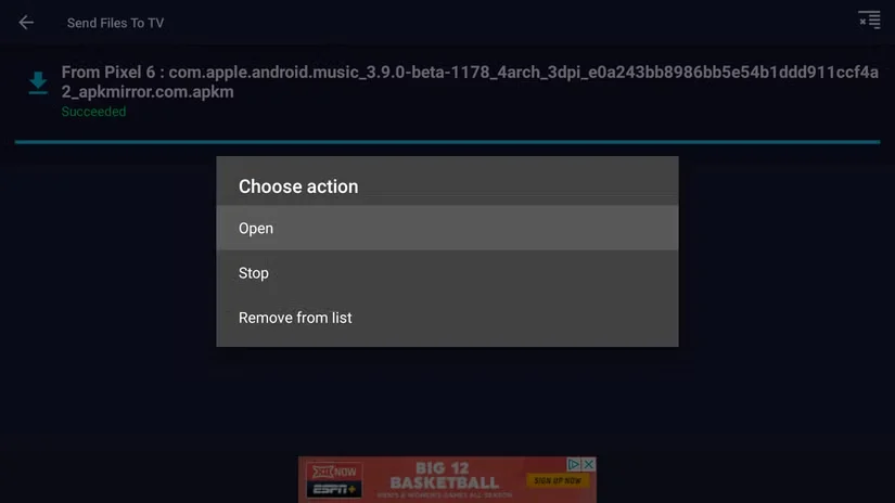 Open received APK